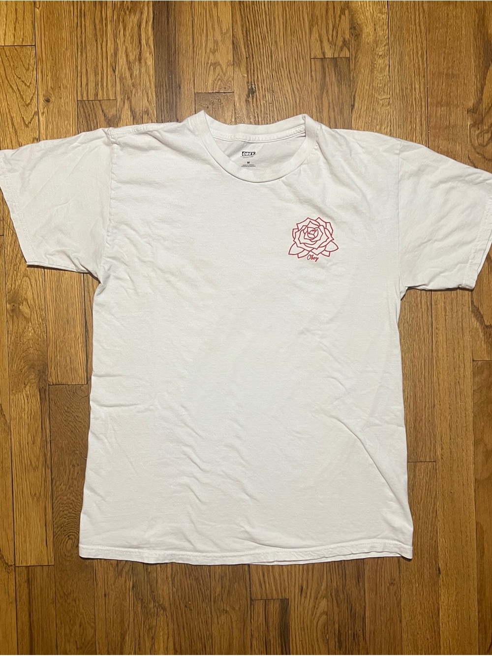 OBEY Quality Dissent Men's White Rose Logo Graphic Double-Sided SS Tee M